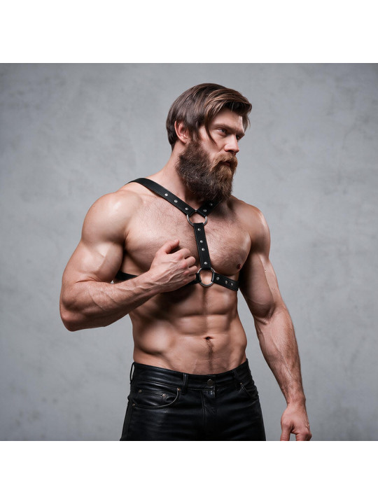 FETISH SUBMISSIVE ATTITUDE ARNES ECOPIEL PECHO CON DOBLE SUJECION Y TACHUELAS HOMBRE
