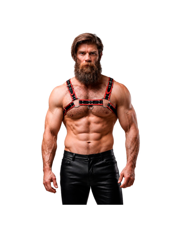 FETISH SUBMISSIVE ATTITUDE ARNES ECOPIEL PECHO HOMBRE NEGRO ROJO