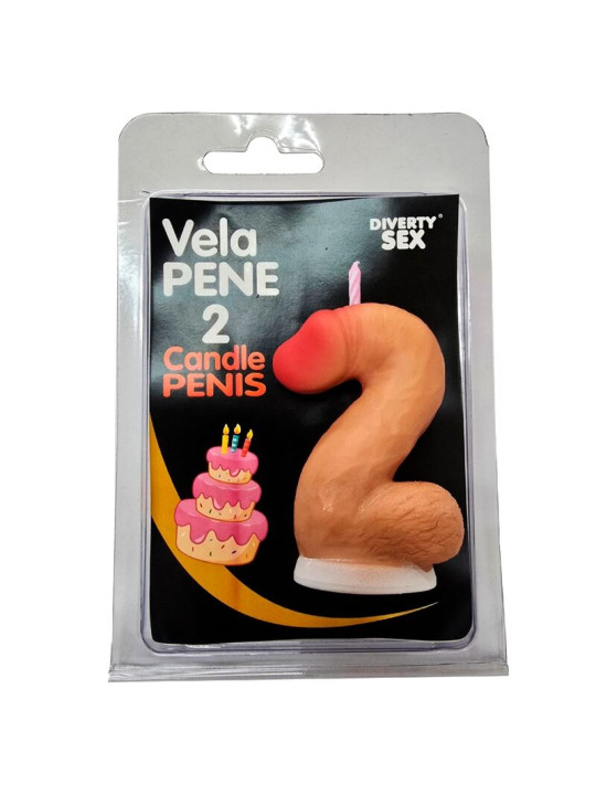 DIABLO PICANTE VELA PENE EN FORMA DE NUMERO 2 COLOR CARNE