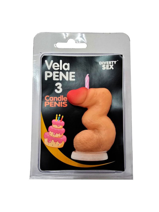 DIABLO PICANTE VELA PENE EN FORMA DE NUMERO 3 COLOR CARNE