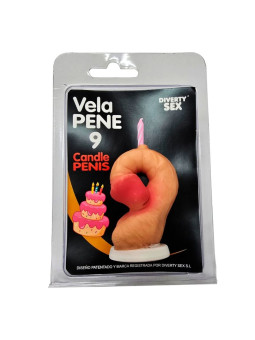 DIABLO PICANTE VELA PENE EN FORMA DE NUMERO 9 COLOR CARNE