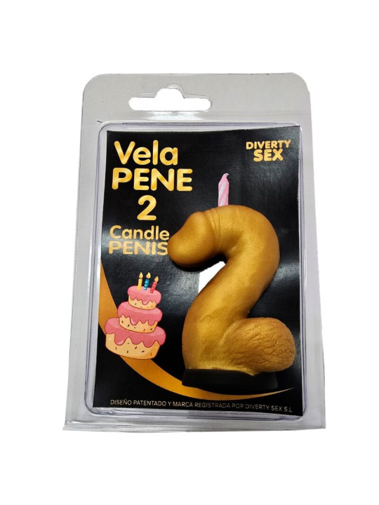 DIABLO PICANTE VELA PENE EN FORMA DE NUMERO 2 COLOR DORADO