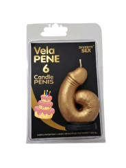 DIABLO PICANTE VELA PENE EN FORMA DE NUMERO 6 COLOR DORADO