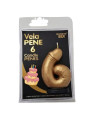 DIABLO PICANTE VELA PENE EN FORMA DE NUMERO 6 COLOR DORADO