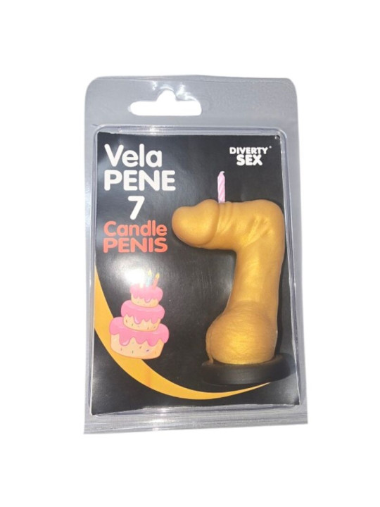 DIABLO PICANTE VELA PENE EN FORMA DE NUMERO 7 COLOR DORADO