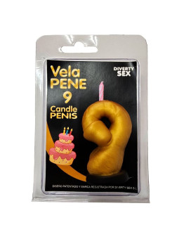 DIABLO PICANTE VELA PENE EN FORMA DE NUMERO 9 COLOR DORADO