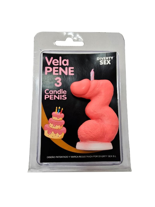 DIABLO PICANTE VELA PENE EN FORMA DE NUMERO 3 COLOR ROSA