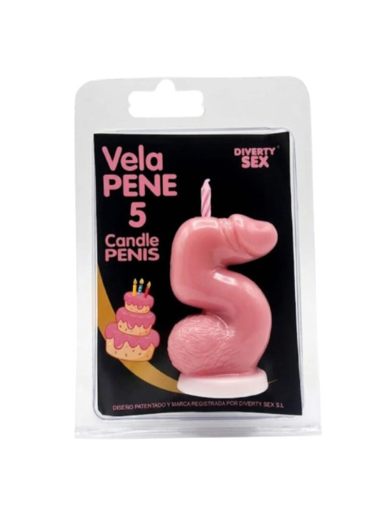 DIABLO PICANTE VELA PENE EN FORMA DE NUMERO 5 COLOR ROSA
