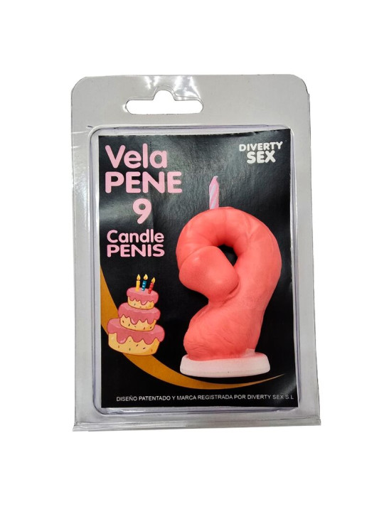 DIABLO PICANTE VELA PENE EN FORMA DE NUMERO 9 COLOR ROSA