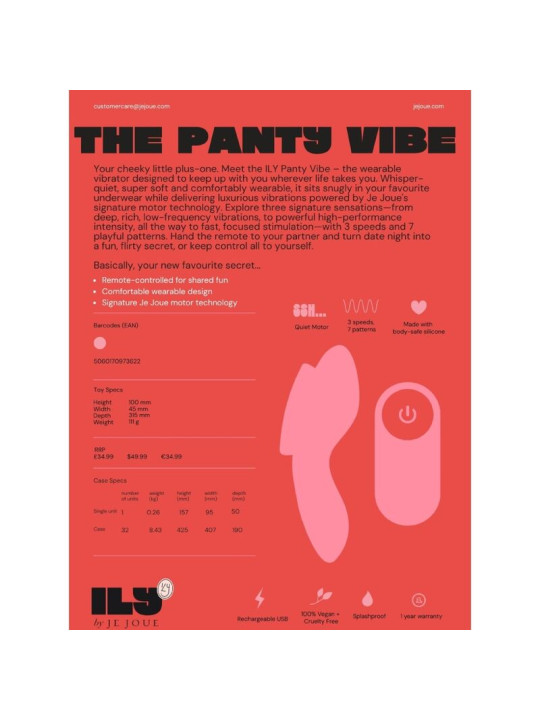 JE JOUE ILY PANTY VIBE VIBRADOR INTIMO CON CONTROL REMOTO