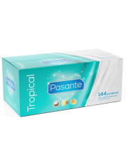 PASANTE TROPICAL PRESERVATIVOS CON SABORES MANGO PINA Y COCO 53 MM 144 UNIDADES