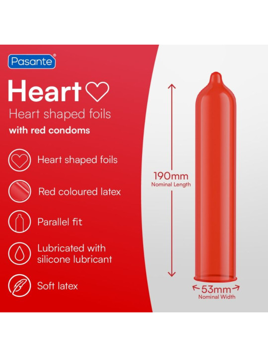 PASANTE PRESERVATIVO ROJO FORMA CORAZON BOLSA 144 UNIDADES