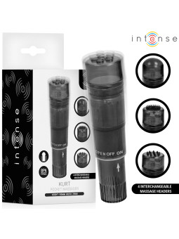 INTENSE KURT MINI MASAJEADOR CON 4 CABEZALES INTERCAMBIABLES NEGRO