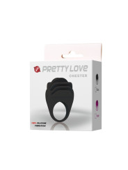 ANILLO VIBRADOR CHESTER NEGRO SILICONA MÉDICA DE LA MARCA PRETTY LOVE MALE