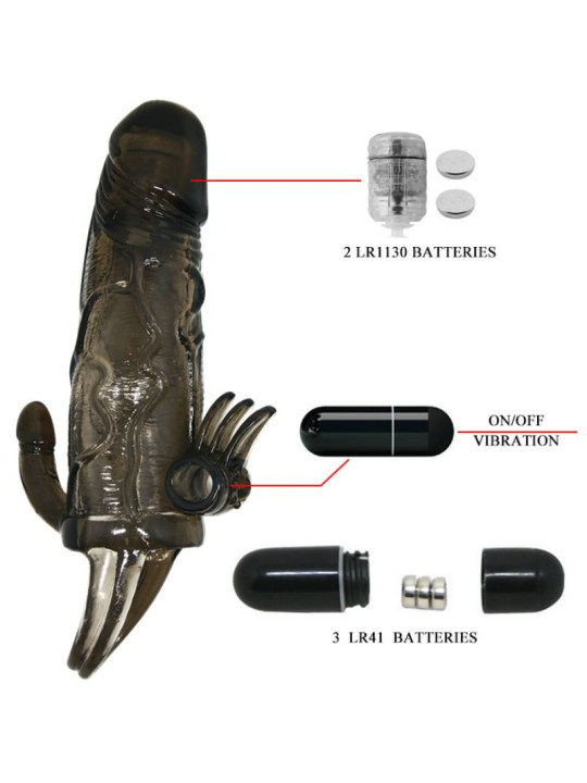 FUNDA PENE VIBRADOR ANAL Y CLITORIS BRAVE MAN 16.5 CM NEGRO DE LA MARCA BAILE FOR HIM