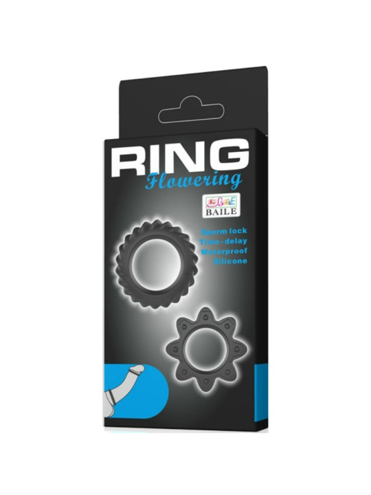 KIT 2 ANILLOS SILICONA FLOWERING PARA RETRASAR EYACULACIÓN DE LA MARCA BAILE FOR HIM