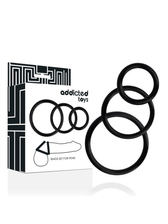 KIT 3 ANILLOS PENE NEGRO ADDICTED TOYS DE LA MARCA ADDICTED TOYS