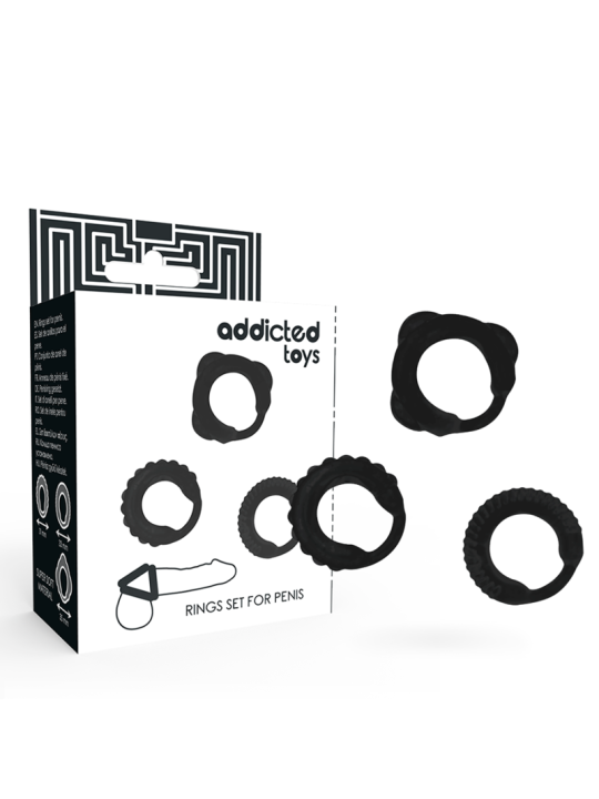 SET 3 ANILLOS PENE PLACER INTENSO NEGRO DE LA MARCA ADDICTED TOYS