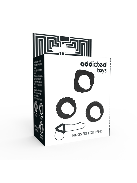 SET 3 ANILLOS PENE PLACER INTENSO NEGRO DE LA MARCA ADDICTED TOYS