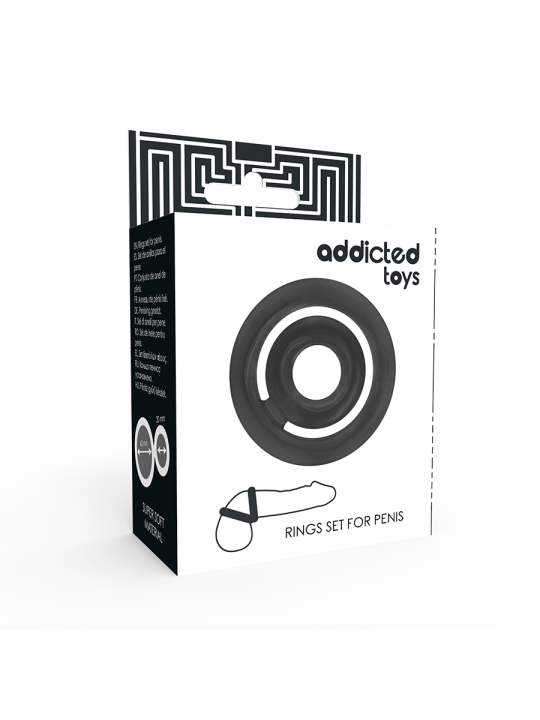 SET 2 ANILLOS PENE SILICONA NEGRO POTENZ DE LA MARCA ADDICTED TOYS