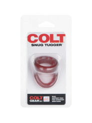 ANILLO SNUG TUGGER ROJO PARA PENE Y TESTÍCULOS DE LA MARCA CALEXOTICS