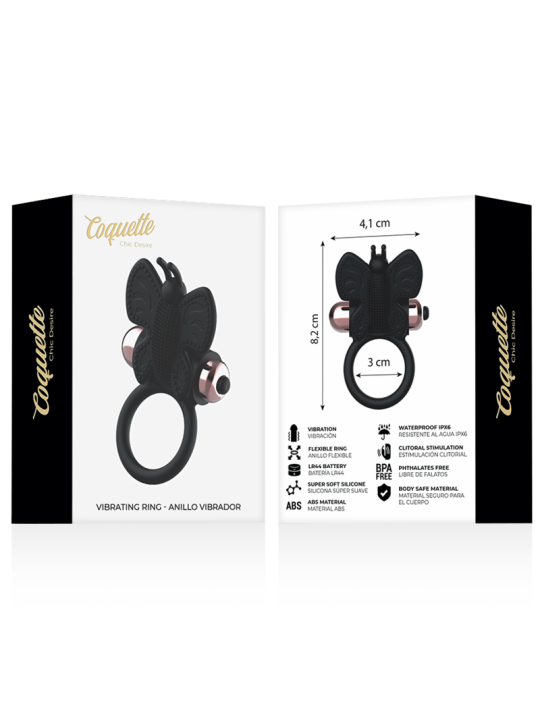 ANILLO VIBRADOR MARIPOSA NEGRO/GOLD COQUETTE CHIC DE LA MARCA COQUETTE TOYS
