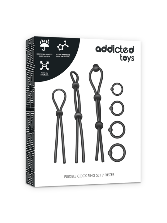 KIT 7 ANILLAS SILICONA PARA PENE Y TESTÍCULOS DE LA MARCA ADDICTED TOYS