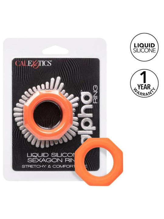ANILLO SEXUAL HEXÁGONO SILICONA LÍQUIDA ALPHA NARANJA DE LA MARCA CALEXOTICS