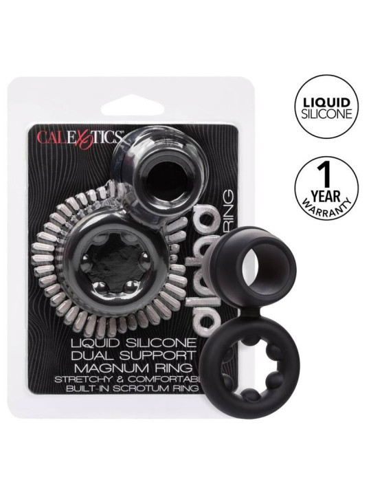 ANILLO DUAL MAGNUM DE SILICONA LÍQUIDA NEGRO DE LA MARCA CALEXOTICS