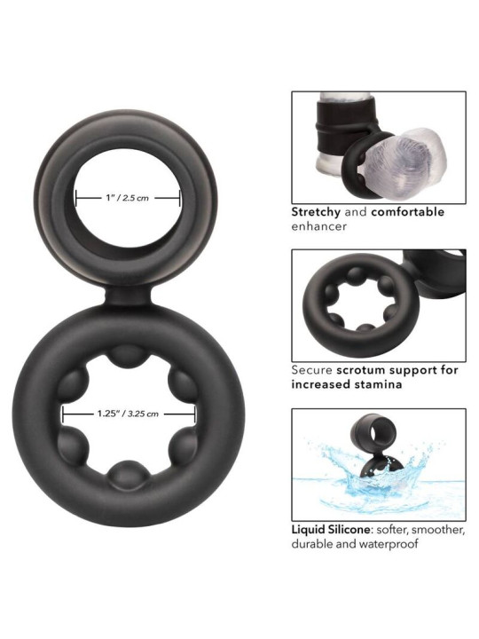 ANILLO DUAL MAGNUM DE SILICONA LÍQUIDA NEGRO DE LA MARCA CALEXOTICS