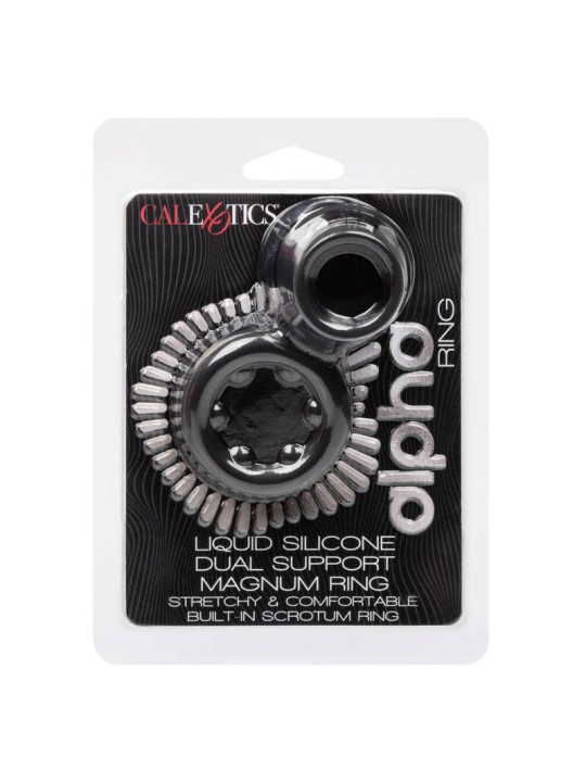 ANILLO DUAL MAGNUM DE SILICONA LÍQUIDA NEGRO DE LA MARCA CALEXOTICS