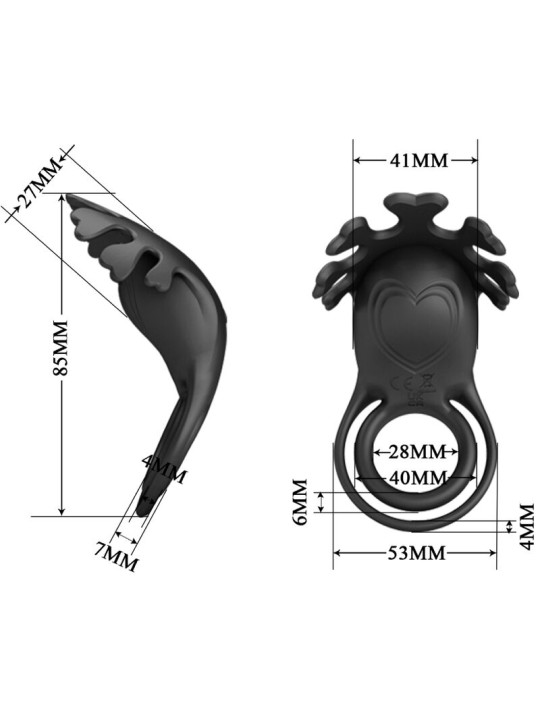 ANILLO VIBRADOR RECARGABLE 7 MODOS SILICONA NEGRO DE LA MARCA PRETTY LOVE MALE