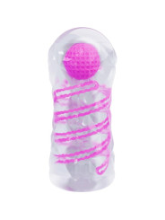 MASTURBADOR MASCULINO TRANSPARENTE CON ESPIRAL Y BOLAS ESTIMULANTES DE LA MARCA PRETTY LOVE MALE