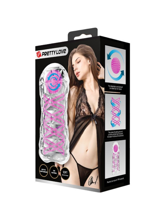 MASTURBADOR MASCULINO TRANSPARENTE CON ESPIRAL Y BOLAS ESTIMULANTES DE LA MARCA PRETTY LOVE MALE