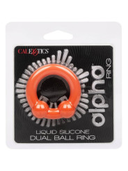 ANILLO DOBLE BOLA SILICONA LÍQUIDA ALPHA NARANJA DE LA MARCA CALEXOTICS