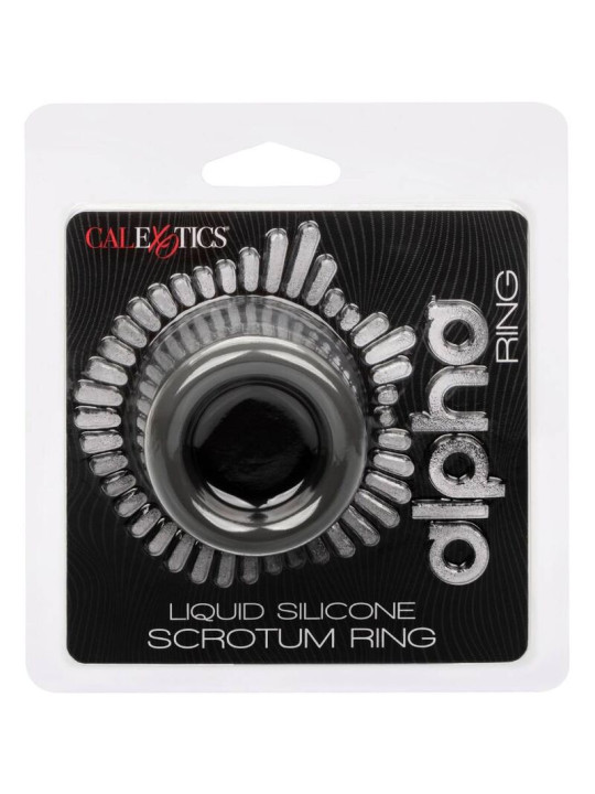 ANILLO ESCROTO DOBLE SILICONA LÍQUIDA ALPHA NEGRO DE LA MARCA CALEXOTICS