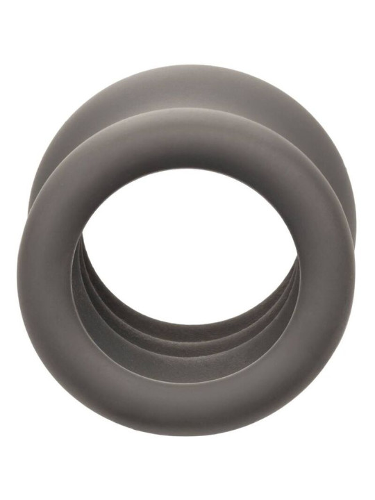 ANILLO ESCROTO DOBLE SILICONA LÍQUIDA ALPHA NEGRO DE LA MARCA CALEXOTICS