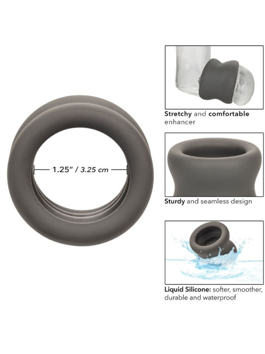 ANILLO ESCROTO DOBLE SILICONA LÍQUIDA ALPHA NEGRO DE LA MARCA CALEXOTICS