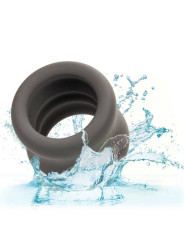 ANILLO ESCROTO DOBLE SILICONA LÍQUIDA ALPHA NEGRO DE LA MARCA CALEXOTICS