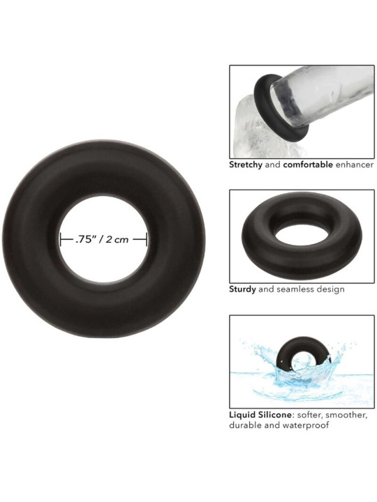 ANILLO PROLONGADOR DE SILICONA ALPHA MEDIO NEGRO DE LA MARCA CALEXOTICS