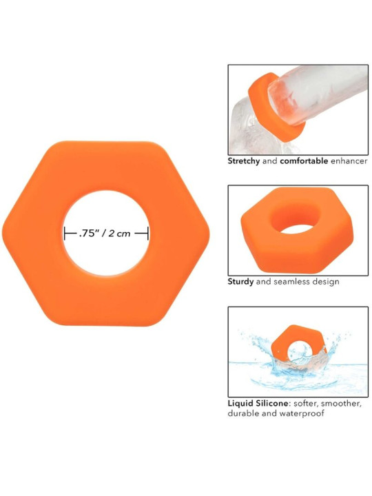 ANILLO SEXUAL SILICONA ALPHA PROLONG NARANJA DE LA MARCA CALEXOTICS