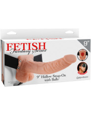 ARNÉS ESTRAP-ON 9 PULGADAS CON BOLAS 22.9CM NATURAL DE LA MARCA FETISH FANTASY SERIES