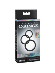ANILLAS DE SILICONA TRIPLE PARA PENE Y TESTÍCULOS NEGRO DE LA MARCA FANTASY C-RINGZ