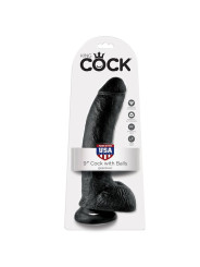 DILDO REALISTA NEGRO 23 CM CON TESTÍCULOS Y VENTOSA DE LA MARCA KING COCK