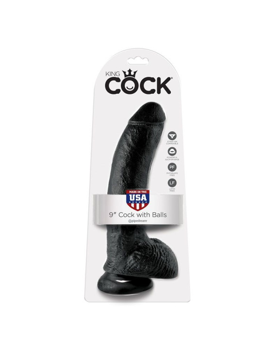 DILDO REALISTA NEGRO 23 CM CON TESTÍCULOS Y VENTOSA DE LA MARCA KING COCK
