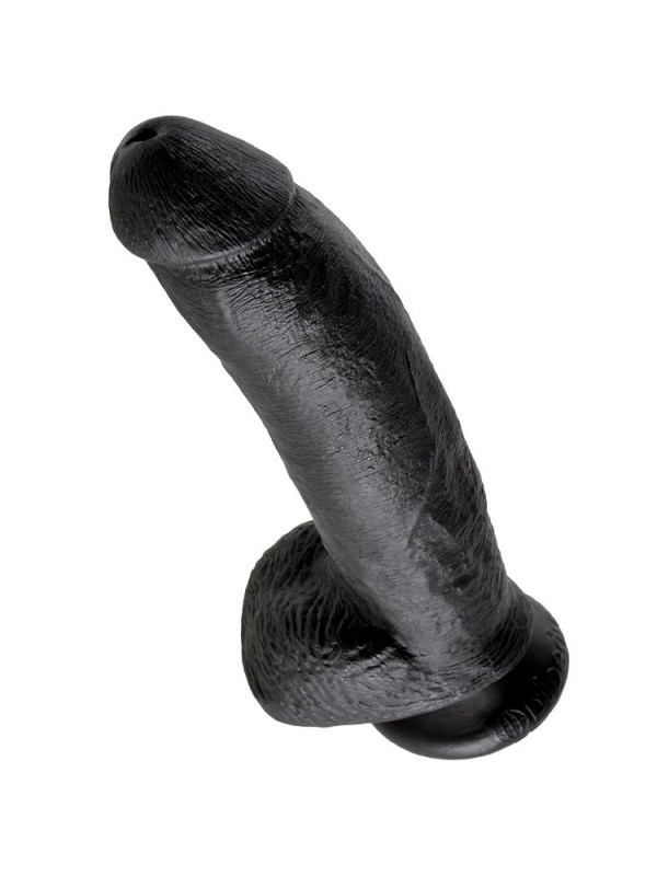 DILDO REALISTA NEGRO 23 CM CON TESTÍCULOS Y VENTOSA DE LA MARCA KING COCK