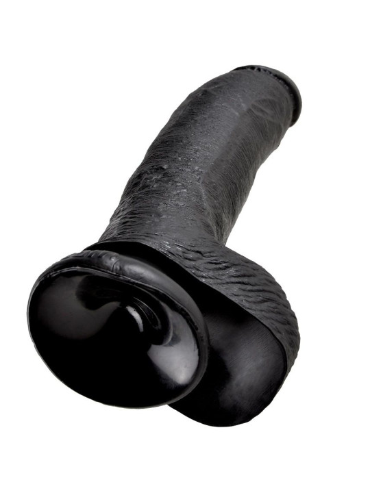 DILDO REALISTA NEGRO 23 CM CON TESTÍCULOS Y VENTOSA DE LA MARCA KING COCK
