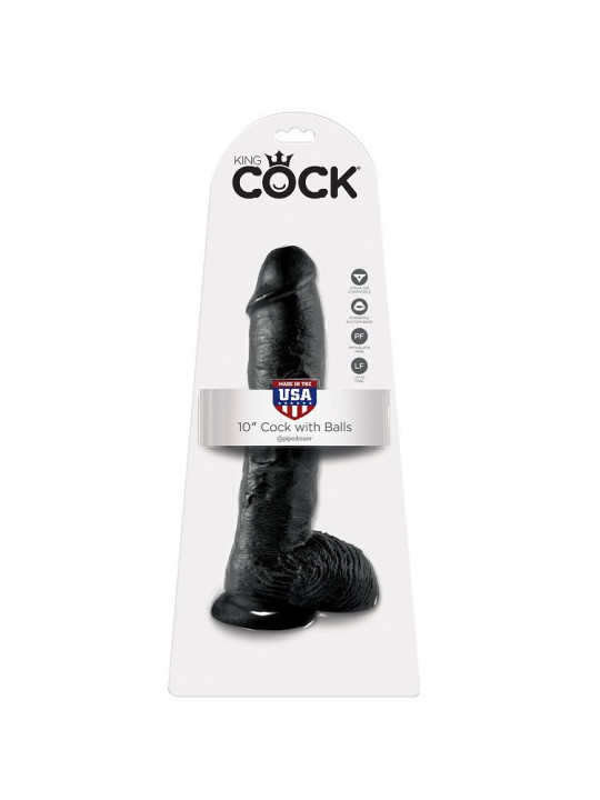 DILDO REALISTA NEGRO 26.5 CM CON TESTÍCULOS Y VENTOSA DE LA MARCA KING COCK