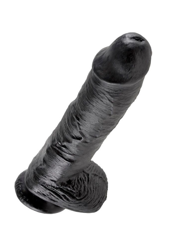 DILDO REALISTA NEGRO 26.5 CM CON TESTÍCULOS Y VENTOSA DE LA MARCA KING COCK