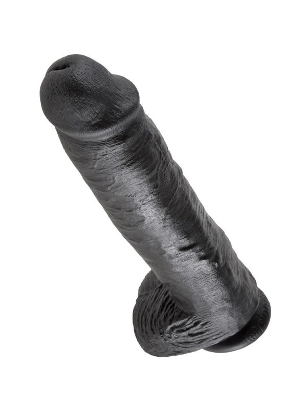 DILDO REALISTA NEGRO 28 CM CON TESTÍCULOS Y VENTOSA DE LA MARCA KING COCK